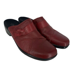 Clarks May Rosebud Slip On Clog Leather Burguny Red Size 8M Comfort Lagenlook